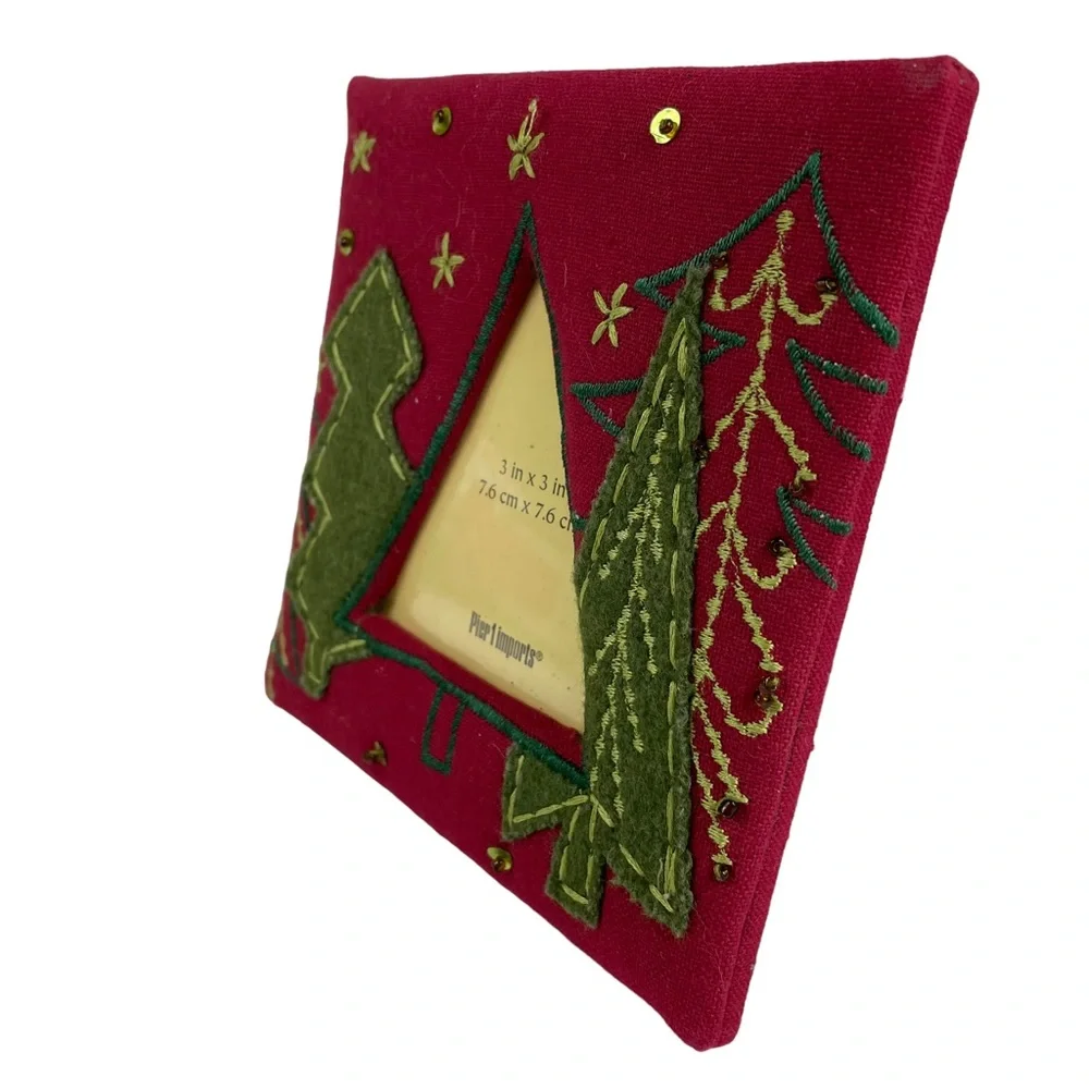 Pier 1 Imports Fabric Christmas 3”x3” Picture Photograph Frame Holiday Felt Tree
